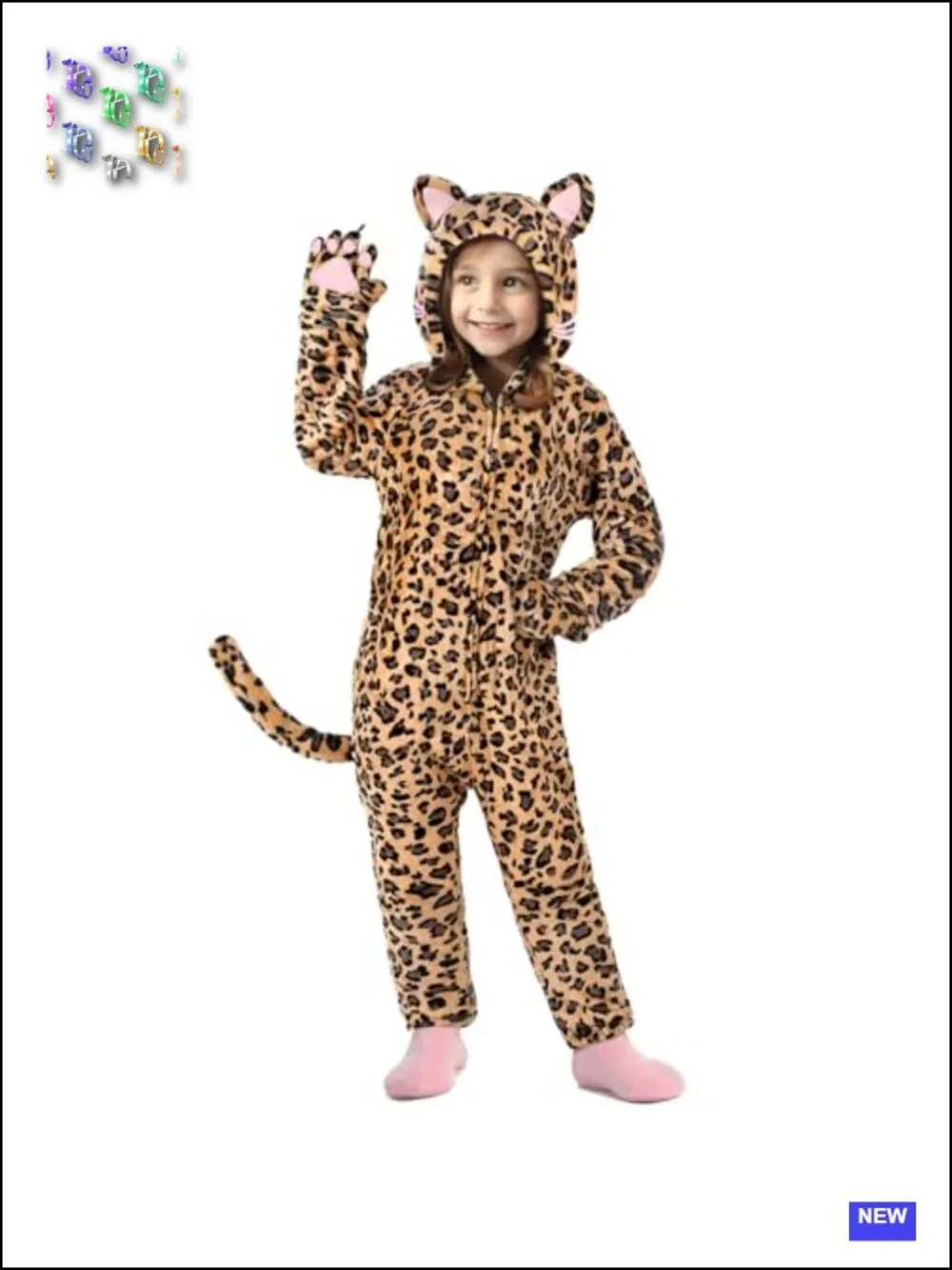 Kids Leopard Onesie Costume Hooded Zip-Up Animal Dress-Up with Gloves, 100%